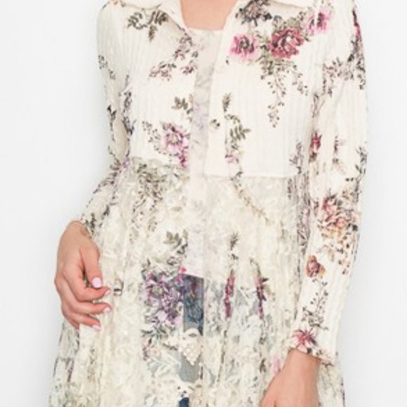 new ORIGAMI CARDIGAN SWEATER duster floral lace bohemian western vintage SM-3X - Picture 6 of 6